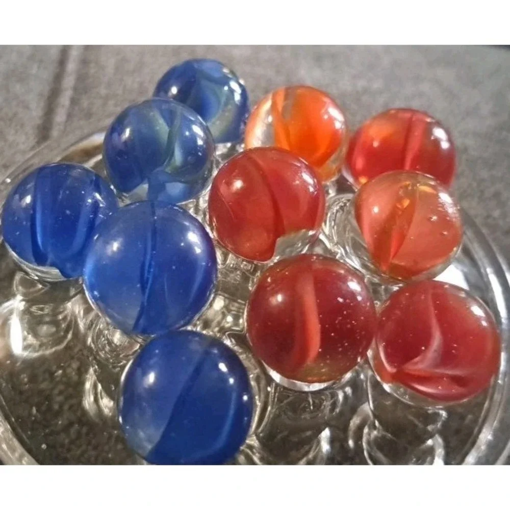 Lot Of 11 Estate Sale Marbles Blues And Orange Cats Eyes